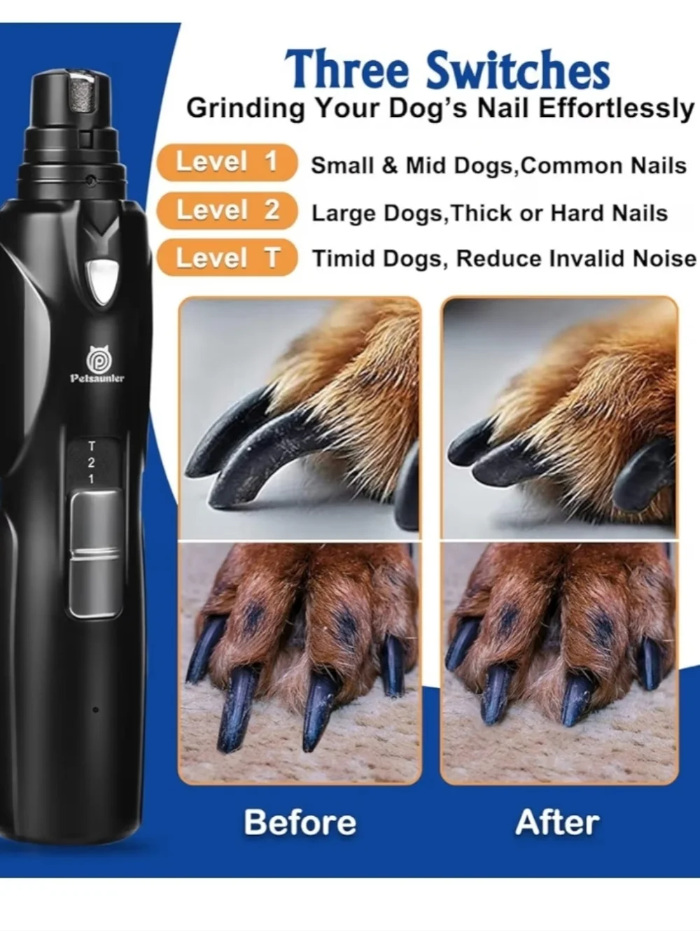 Black Rechargeable Pet Nail Grinder Grooming